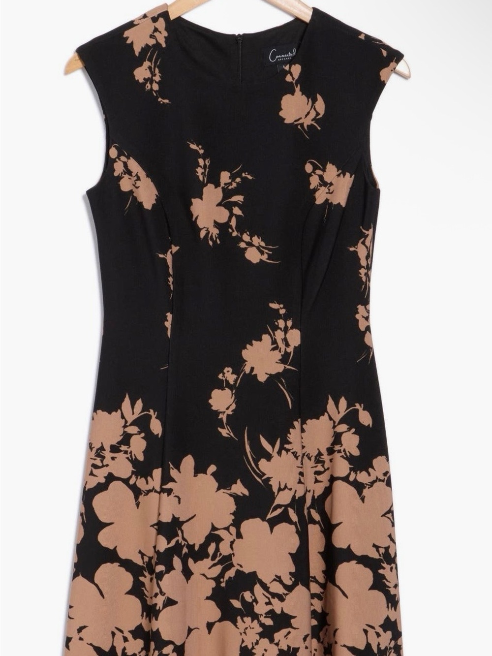 connected apparel Black and Tan Floral Midi Dress